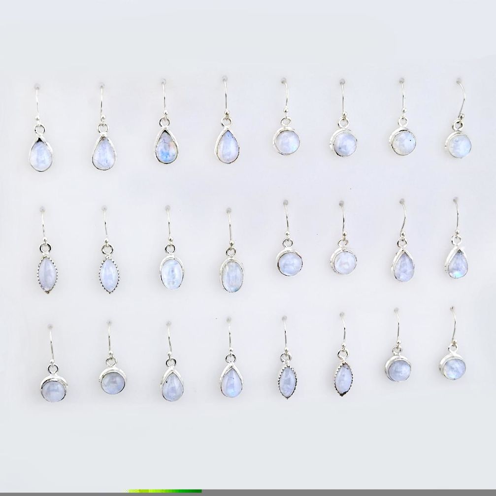 Wholesale lot of 9 natural rainbow moonstone 925 silver earrings w2176