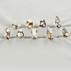 Wholesale lot of 9 natural bronze wild horse magnesite 925 silver ring (size 6 - 8) w2191