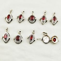 Wholesale lot of 9 natural red garnet 925 sterling silver poison box pendant w2214