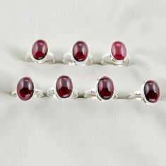 Wholesale lot of 7 natural red garnet 925 silver ring (size 6 - 8) w2254