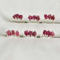 35.67cts wholesale lot of 6 natural pink tourmaline 925 silver ring size 7 - 8