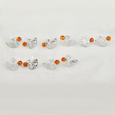 5.72cts wholesale lot of 5 natural orange baltic amber (poland) 925 silver earrings
