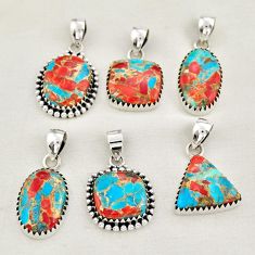Wholesale lot of 6 fine coral turquoise matrix 925 sterling silver pendant w2279