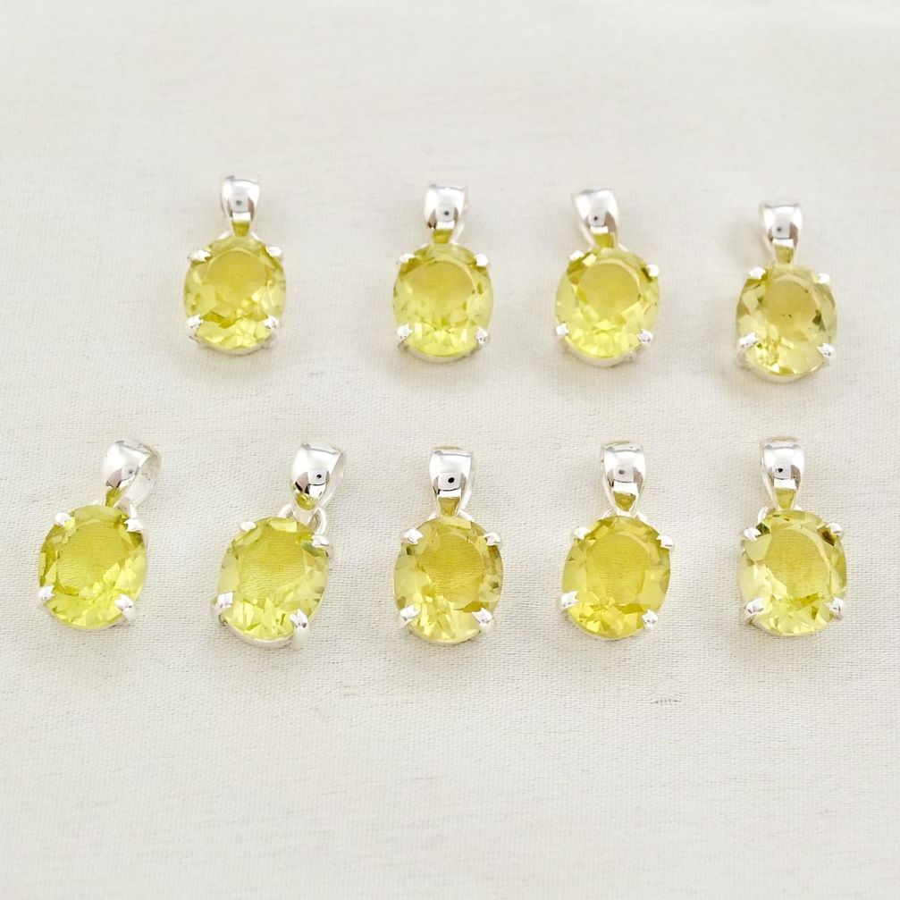 Wholesale lot of 9 natural lemon topaz 925 sterling silver pendant w2294