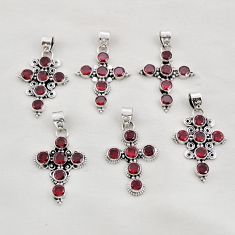 43.42cts wholesale lot of 6 natural red garnet 925 sterling silver pendant