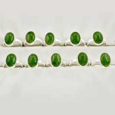 Wholesale lot of 10 green nephrite jade 925 sterling silver ring jewelry (size 7 - 9) w2352