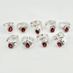 Wholesale lot of 9 natural red garnet 925 silver adjustable ring (size 6 - 8) w2445