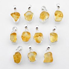 Wholesale lot of 11 yellow citrine rough 925 sterling silver pendants