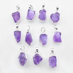 Wholesale lot of 11 natural purple amethyst rough 925 silver pendants