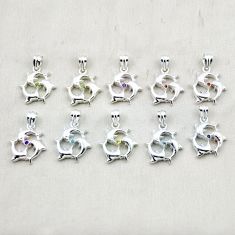 1.56cts wholesale lot of 10 natural multicolor multi gemstone 925 silver dolphin pendant