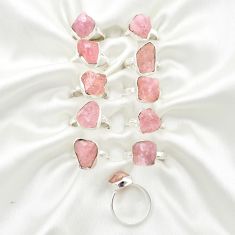 Wholesale lot of 11 natural pink morganite rough 925 silver ring (size 7-9)
