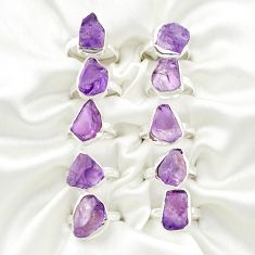 Wholesale lot of 10 natural purple amethyst rough 925 silver ring (size 7-9)