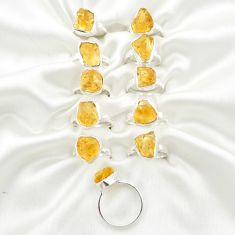Wholesale lot of 11 yellow citrine rough 925 silver ring (size 7-9)