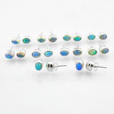 Wholesale lot of 10  natural multicolor ethiopian opal 925 silver earrings.