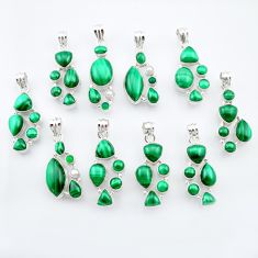 Wholesale lot of 10 natural green malachite and pearl 925 silver pendant
