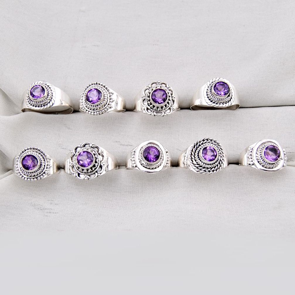 9.45cts wholesale lot of 9 natural purple amethyst 925 silver ring size 5.5 - 9