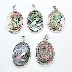 Wholesale lot of 5 cameo 925 sterling silver pendants