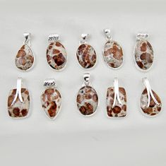 Wholesale lot of 10 natural brown garnet in limestone spessartine 925 silver pendant w3043