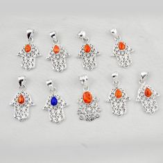 Wholesale lot of 9 natural orange mojave turquoise 925 silver hand of god hamsa pendant w3052