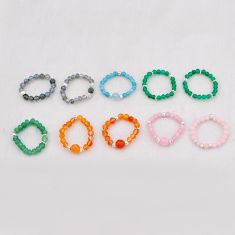 wholesale lot of 10 natural multicolor multi gemstone 925 silver adjustable ring (size 7 - 9) W3069