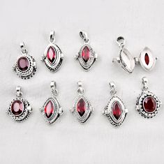 wholesale lot of 9 natural red garnet 925 silver poison box pendant W3073