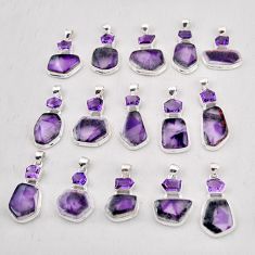 Wholesale lot of 15 natural purple chevron amethyst 925 silver pendant w3082