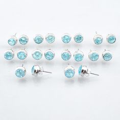 Wholesale lot of 10 studs natural blue topaz 925 silver earrings