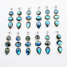 Wholesale lot of 12 natural blue labradorite 925 silver pendants
