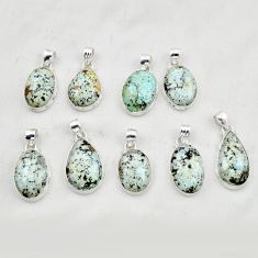 Wholesale lot of 9 natural green norwegian turquoise 925 silver pendant w3109