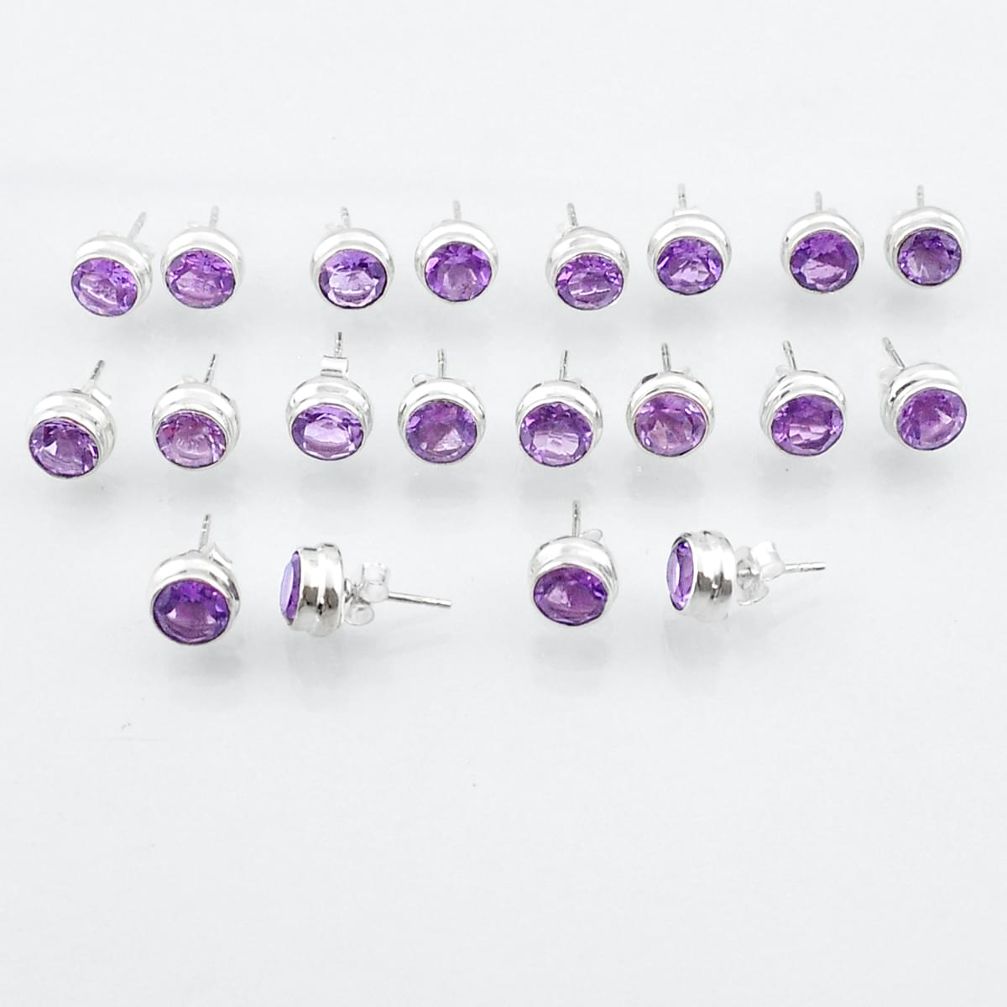 Wholesale lot of 10 studs natural purple amethyst 925 silver earrings