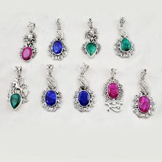 Wholesale lot of 9 natural multicolor multi gemstone 925 silver pendant w3116