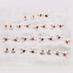 Wholesale lot of 14 natural orange baltic amber (poland) 925 silver earrings w3123