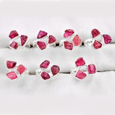 Wholesale lot of 7 natural pink tourmaline rough 925 silver ring (size 5.5 - 8) w3125