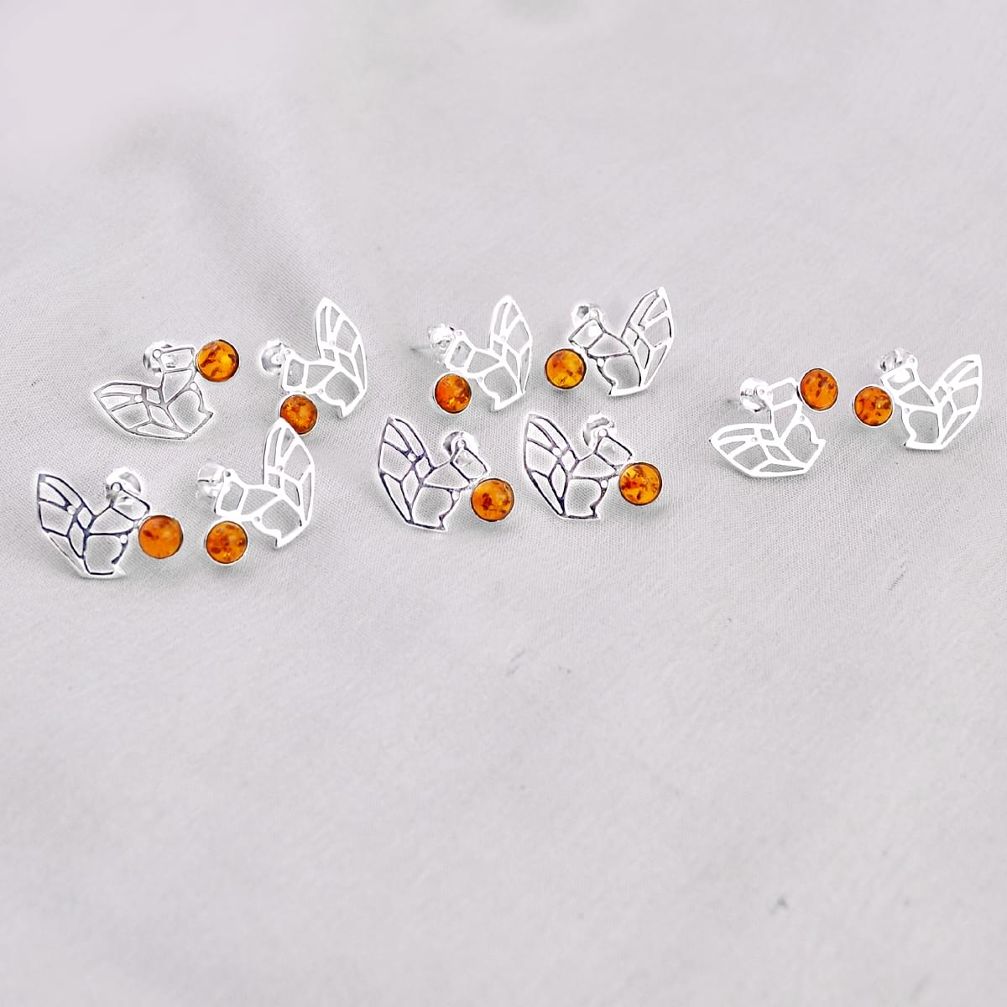 Wholesale lot of 5 natural orange baltic amber (poland) 925 silver stud earrings w3135