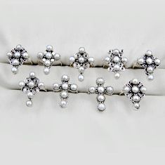 Wholesale lot of 9 natural white pearl 925 silver holy cross ring (size 6.5 - 9) w3156