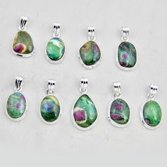 wholesale lot of 9 natural pink ruby in fuchsite 925 silver pendant W3185