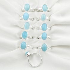 Wholesale lot of 11 natural blue aquamarine 925 silver ring (size 6-10)