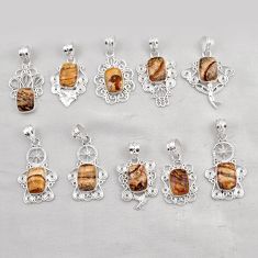 wholesale lot of 10 natural brown picture jasper 925 silver pendant W3201