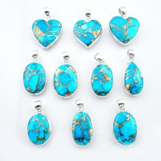 Wholesale lot of 10 blue copper turquoise 925 sterling silver pendants