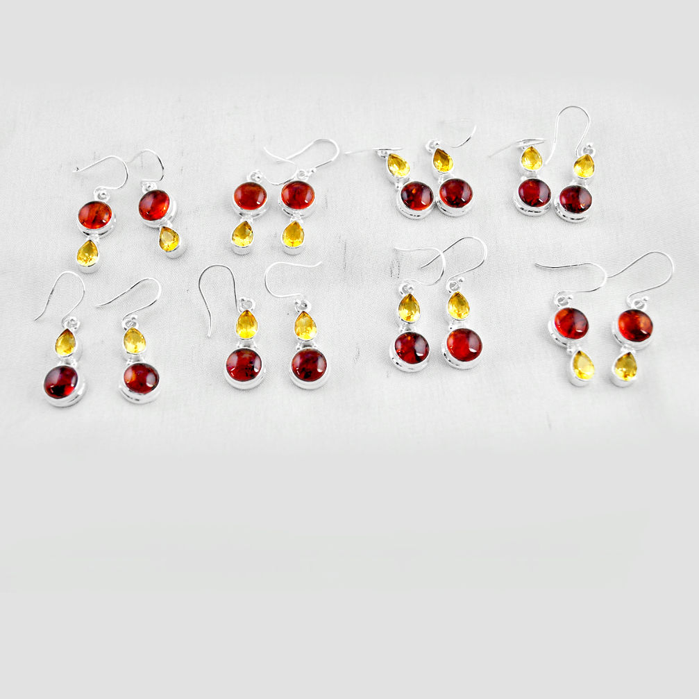 Wholesale lot of 8 natural red garnet 925 silver 14k gold earrings  w3225