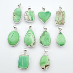 Wholesale lot of 10 natural green variscite 925 silver pendants