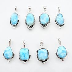 Wholesale lot of 8 natural blue larimar 925 sterling silver pendants