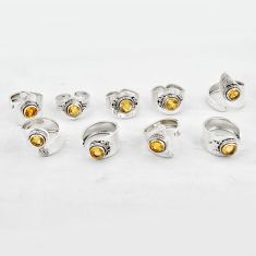 Wholesale lot of 9 natural yellow citrine 925 silver adjustable ring size 7 - 9 w3251