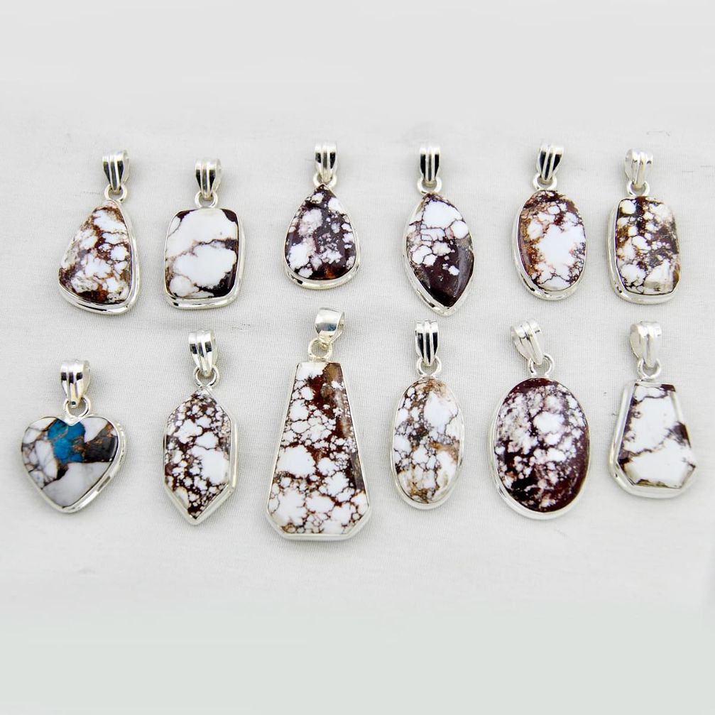 Wholesale lot of 12 watermelon wild horse magnesite 925 silver pendant w3259