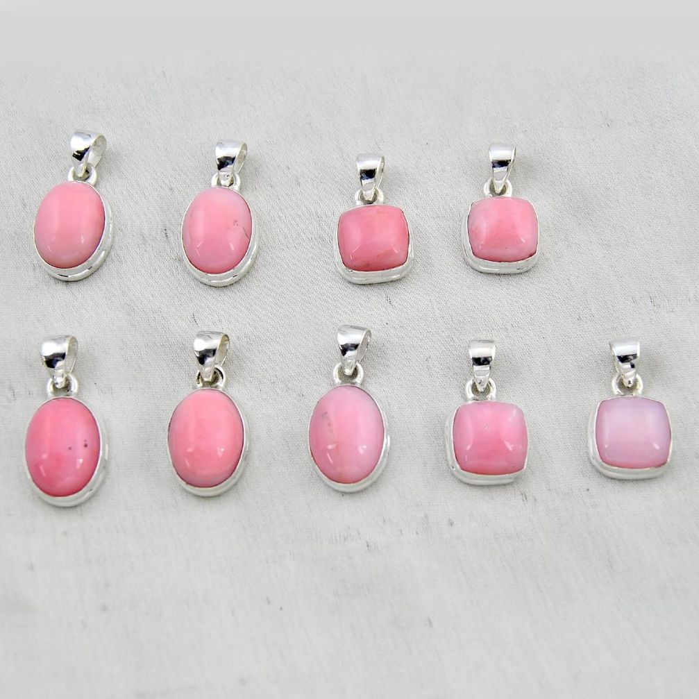 wholesale lot of 9 natural pink opal 925 silver pendant W3333