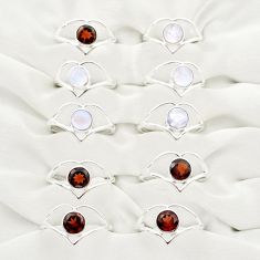 Wholesale lot of 10 natural blue moonstone and garnet 925 silver ring (size 7-9)