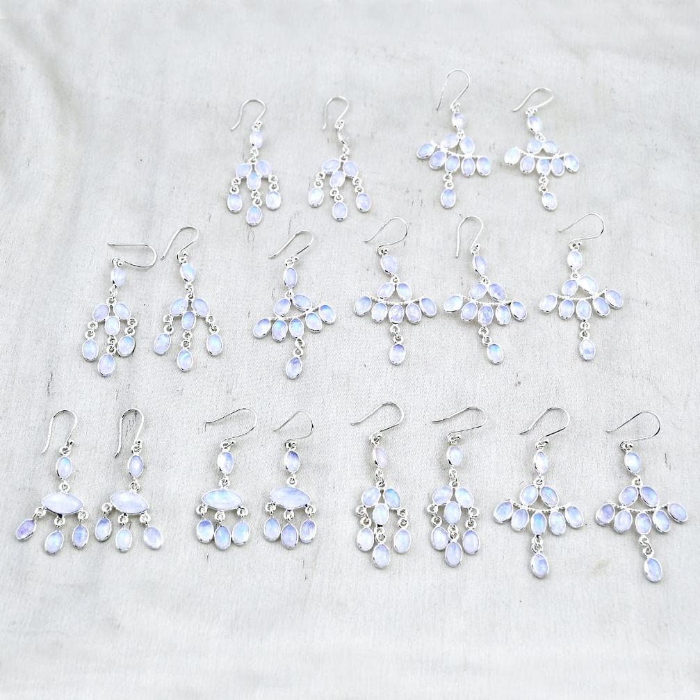 Wholesale lot of 9 natural rainbow moonstone 925 silver earrings w3402