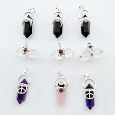 Wholesale lot of 9 natural multicolor multi gemstone 925 silver pointer pendant