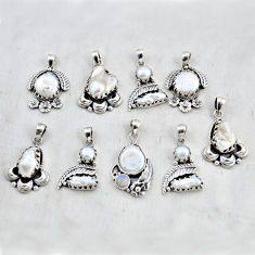 Wholesale lot of 8 natural white pearl moonstone 925 silver pendant w3445