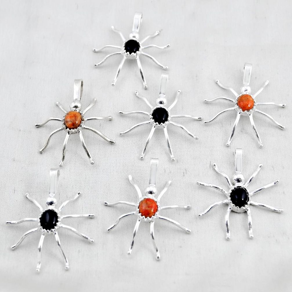 Wholesale lot of 7 natural orange mojave turquoise 925 silver crab pendant w3449